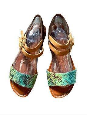 Clarks Indra Rue Green Snake Print Leather Sandals Comfy Shoes Footwear 9